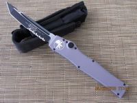 Microtech Halo V - Gray Handle - Tanto - Serrated