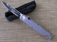 Microtech Halo V - Gray Handle - Clip Point - Serrated